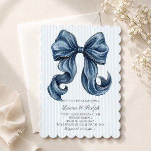 Invitation Baby Shower Thème Jean Bleu avec Nœud