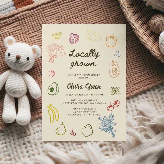 Invitation Baby shower tiré à la main localement cultivé (Créateur téléchargé)