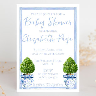 Invitation Baby shower Topiaire bleu et blanc