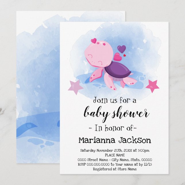 Invitation Baby shower tortue (Devant / Derrière)