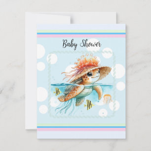 Invitation Baby Shower Tortue Portant un Chapeau de Méduse