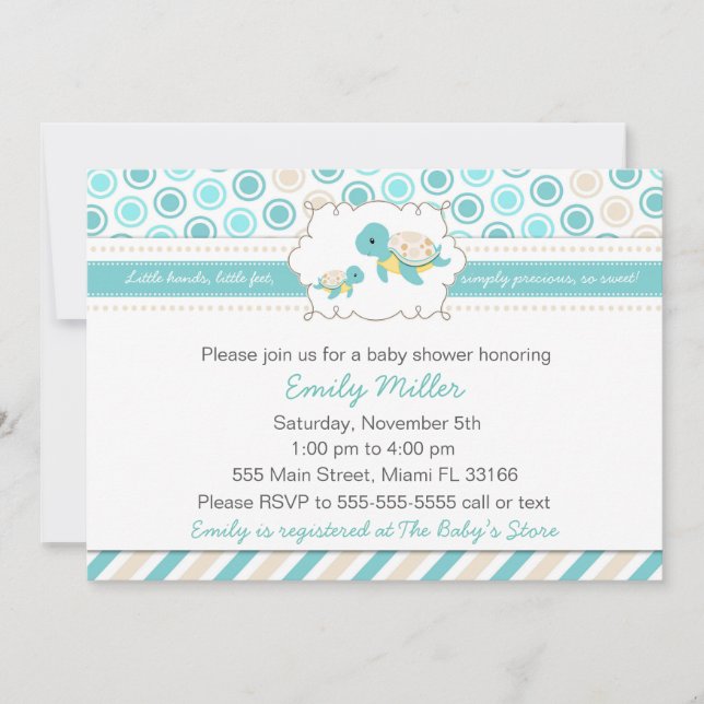 Invitation Baby shower tortue Unisex Turquoise (Devant)