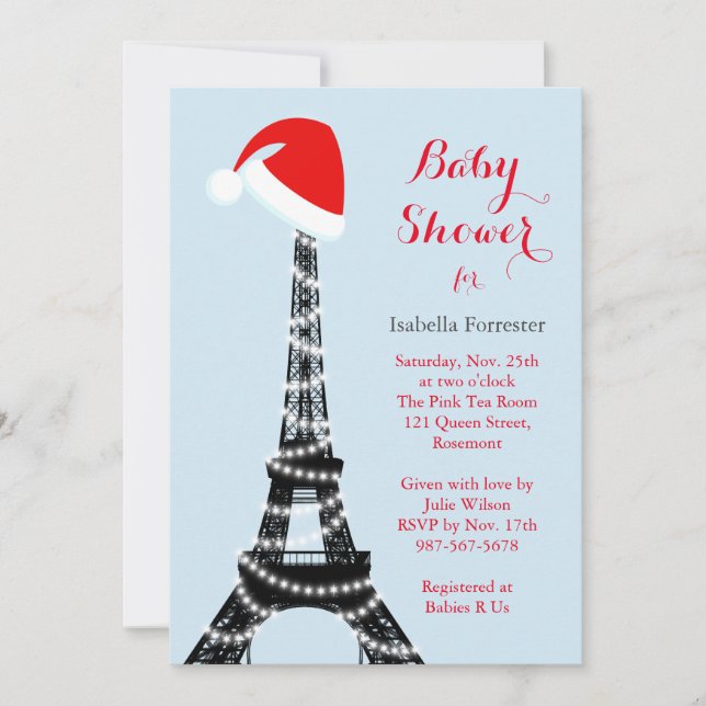Invitation Baby shower Tour Eiffel - bleu (Devant)