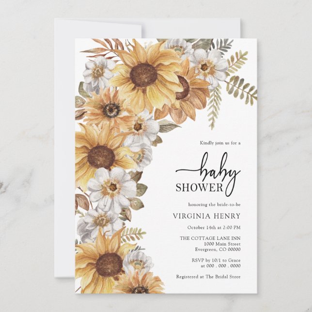 Invitation Baby shower tournesol (Devant)