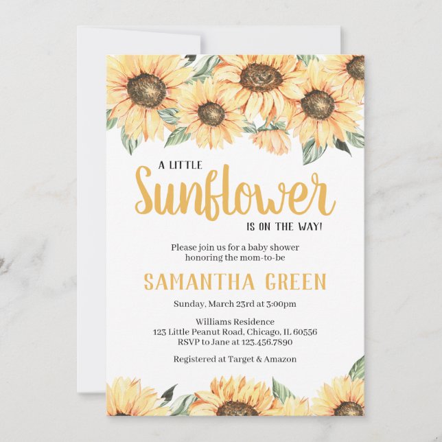 Invitation Baby shower tournesol (Devant)