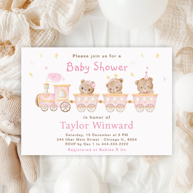 Invitation Baby Shower Train Rose Bébé (Créateur téléchargé)