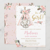 Baby shower tribal Boho Elephant rose fille