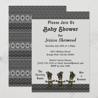 Invitation Baby shower tribal Gris Danse Abstraite de fertili