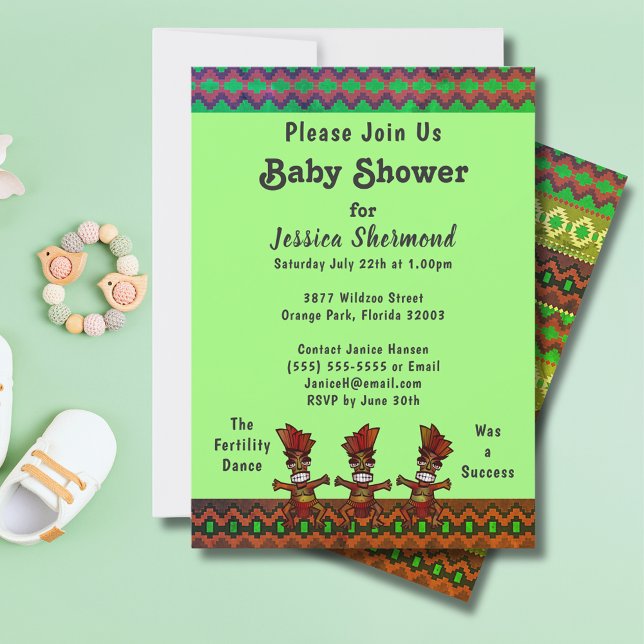 Invitation Baby shower tribal Vert Danse Abstraite de fertili (Tribal Baby Shower Green Abstract Fertility Dance Invitation)
