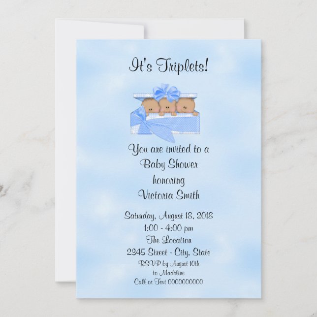 Invitation Baby shower Triplets Ethnic Baby Boy (Devant)