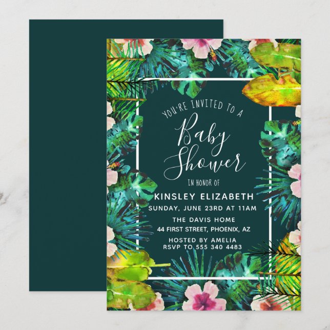 Invitation Baby shower tropical (Devant / Derrière)