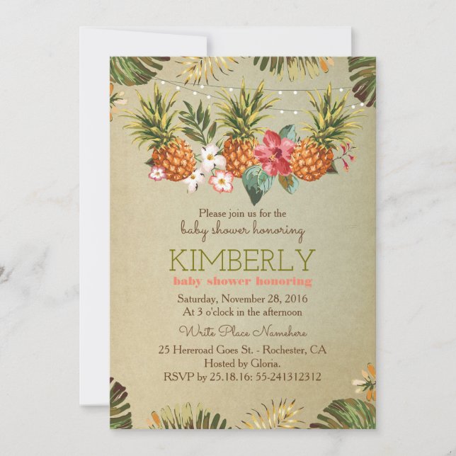 Invitation baby shower tropical ananas (Devant)