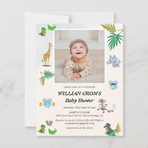 Invitation Baby shower tropical d'animaux de la forêt verte