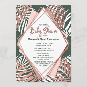 Invitation Baby shower tropical de palmier d'or de rose vert