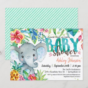 Invitation Baby shower tropical, Elephant