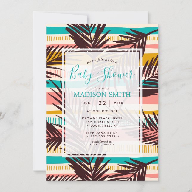 Invitation Baby shower Tropical Palm Feuille (Devant)