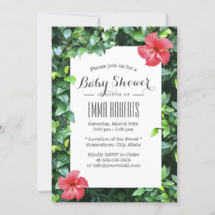 Invitation Baby shower Tropical Rouge Hibiscus Fleurs