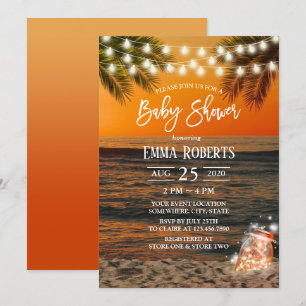 Invitation Baby shower Tropical Sunset Beach Glow Mason Jar