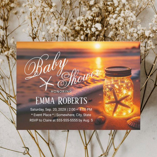 Invitation Baby shower Tropical Sunset Beach Jaune (Créateur téléchargé)