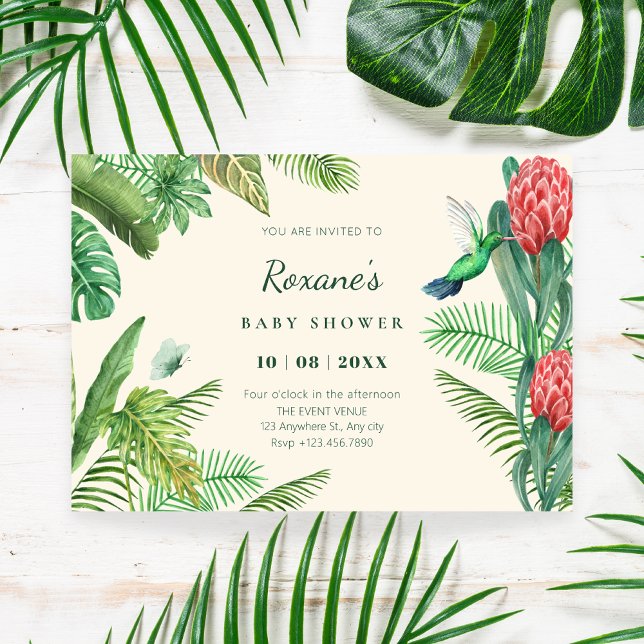 Invitation Baby shower tropical vert feuille de la jungle (Créateur téléchargé)