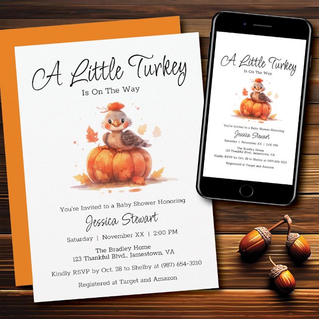 Invitation Baby shower Turquie Thanksgiving Watercolor (Créateur téléchargé)