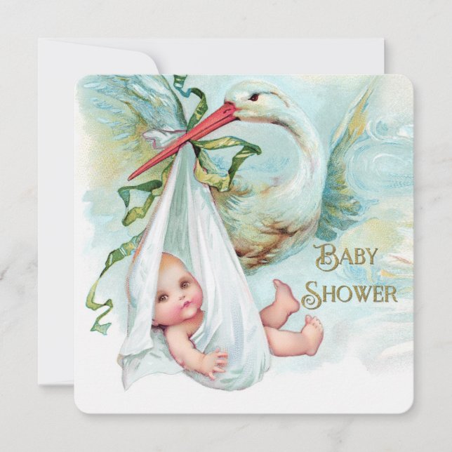 Invitation Baby shower turquoise bleu et or (Devant)