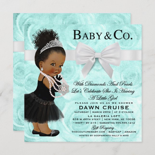 Invitation Baby shower Turquoise Blue Breakfast (Devant / Derrière)