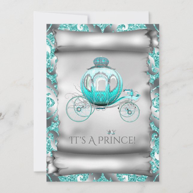 Invitation Baby shower turquoise Blue et Silver Prince (Devant)