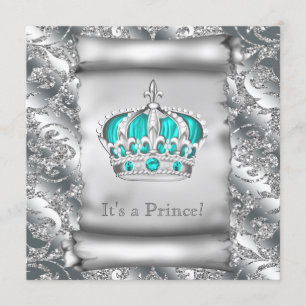 Invitation Baby shower turquoise Blue et Silver Prince