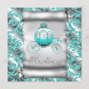 Invitation Baby shower turquoise Blue et Silver Prince
