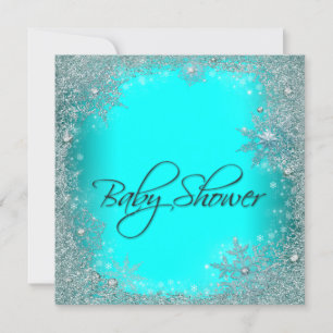 Invitation Baby shower Turquoise Blue Snowflake