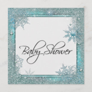 Invitation Baby shower Turquoise Blue Snowflake
