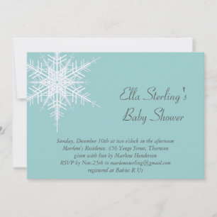 Invitation Baby shower Turquoise de flocon d'hiver