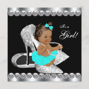 Invitation Baby shower turquoise de petit déjeuner de noir