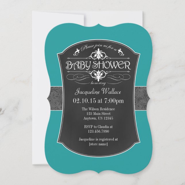 Invitation Baby shower turquoise de tableau de bor (Devant)