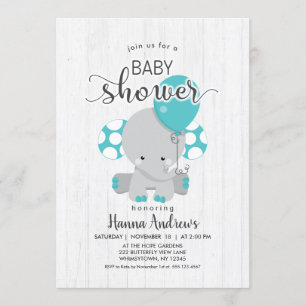 Invitation Baby shower Turquoise éléphant en bois 