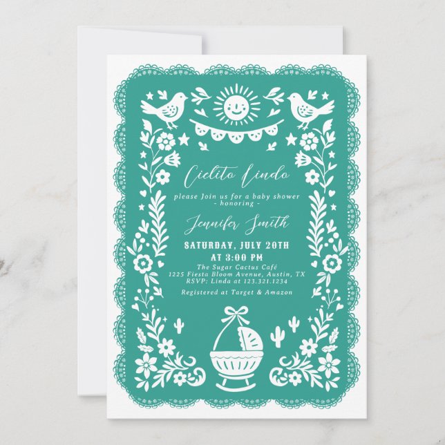 Invitation Baby shower turquoise Fiesta Cielito Lindo (Devant)