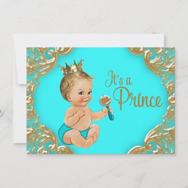 Invitation Baby shower Turquoise Gold Prince (Devant)