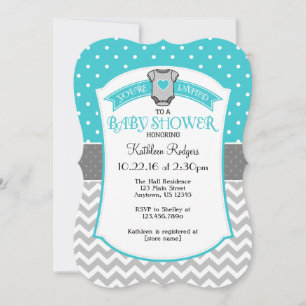 Invitation Baby shower Turquoise Grey Polkadot Che