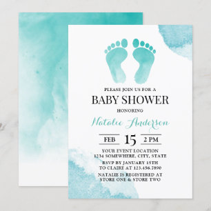 Invitation Baby shower turquoise pour pieds bébé
