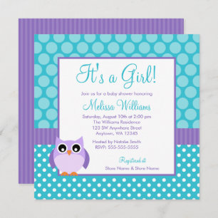 Invitation Baby shower turquoise pourpre de fille de point de