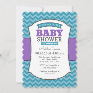 Invitation Baby shower turquoise Purple Grey Chevr