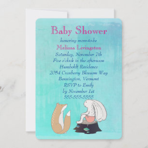 Invitation Baby Shower Turquoise Renard et Lapin Capricieux