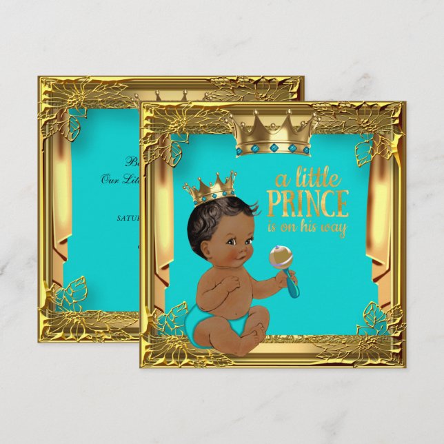 Invitation Baby shower Turquoise Turquoise Ethnic Prince (Devant / Derrière)
