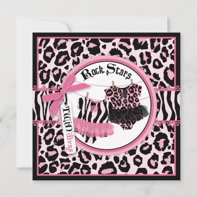 Invitation Baby shower Tutu Twins de la rock rock rock rose C (Devant)