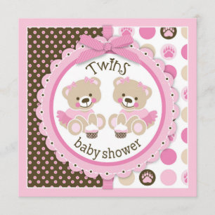 Invitation Baby shower Tutus Nounours de Twin Girls
