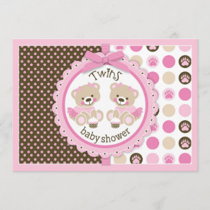 Invitation Baby shower tutus Nounours Twin Girls