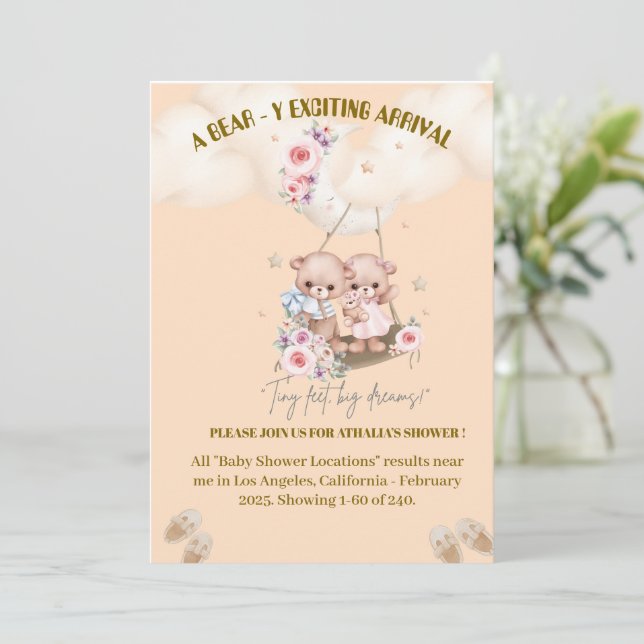 Invitation baby shower Twin bear (Debout devant)