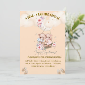 Invitation baby shower Twin bear