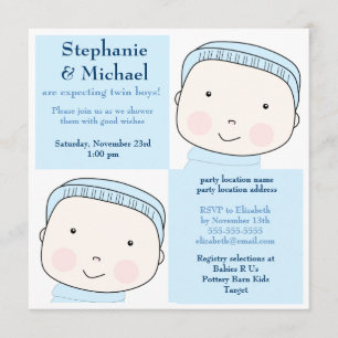 Invitation Baby shower Twin Boy Blue Couples